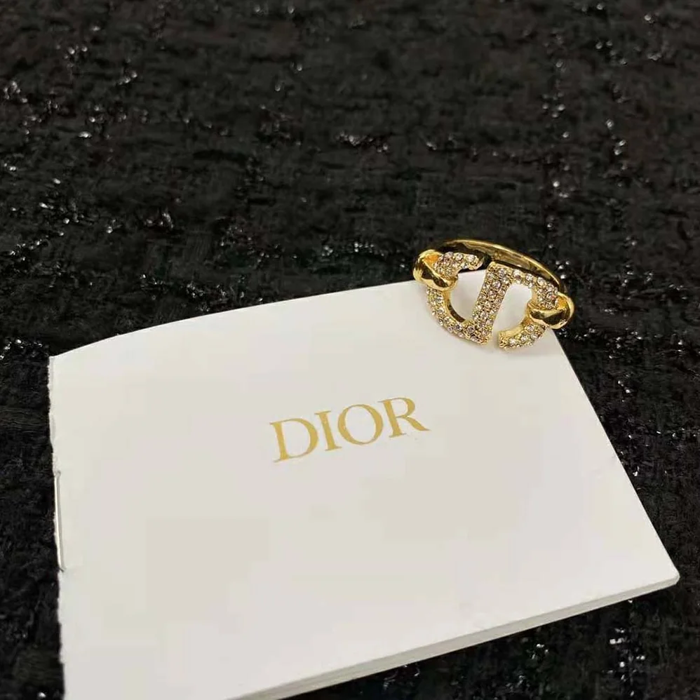 Dior CD Navy Ring Gold-Finish Metal and White Crystals for Women Dior CD Navy Ring Gold-Finish Metal and White Crystals for Women