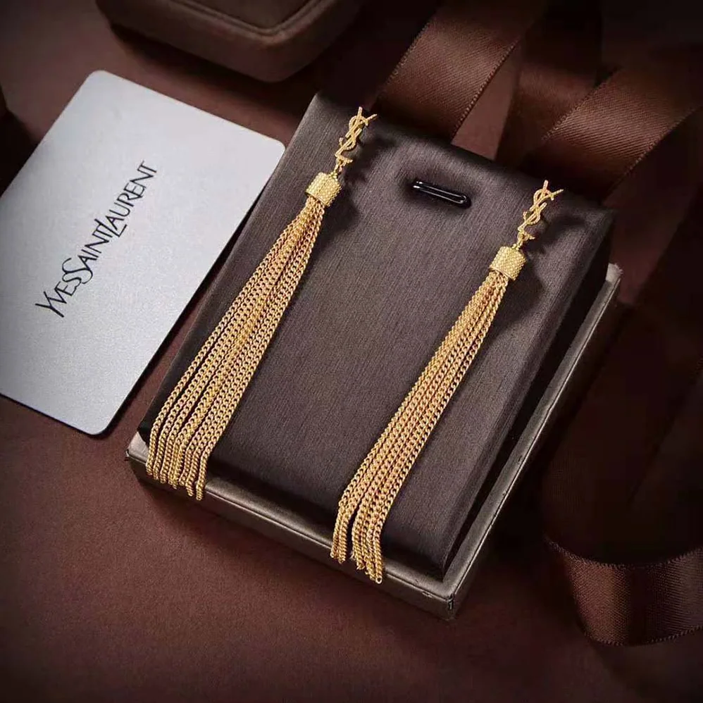 Saint Laurent YSL Loulou Earrings with Chain Tassels in Light Gold for Women in Colored Brass Saint Laurent YSL Loulou Earrings with Chain Tassels in Light Gold for Women in Colored Brass