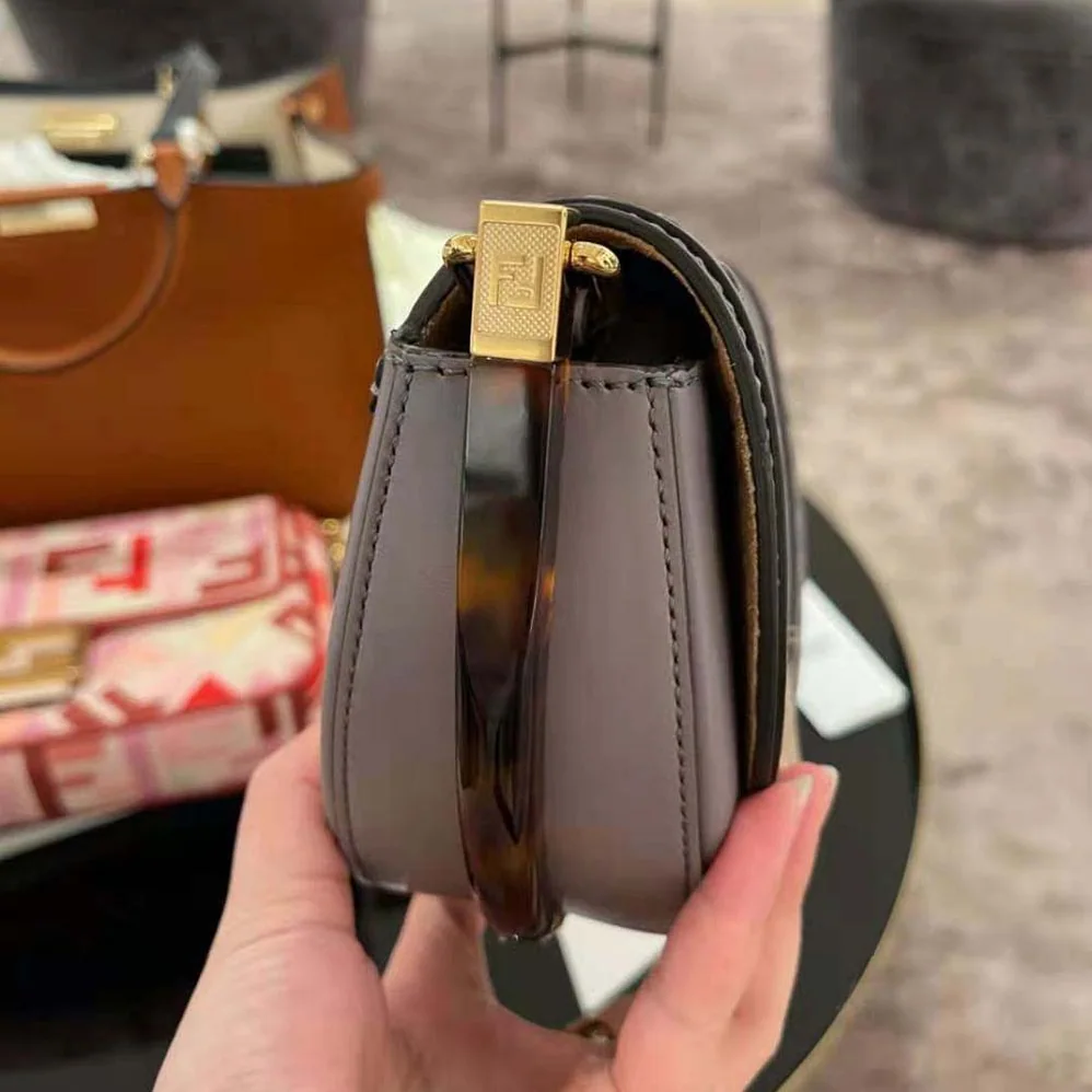 Fendi Moonlight Hand-Stitched Leather Satchel Bag for Women in Silver