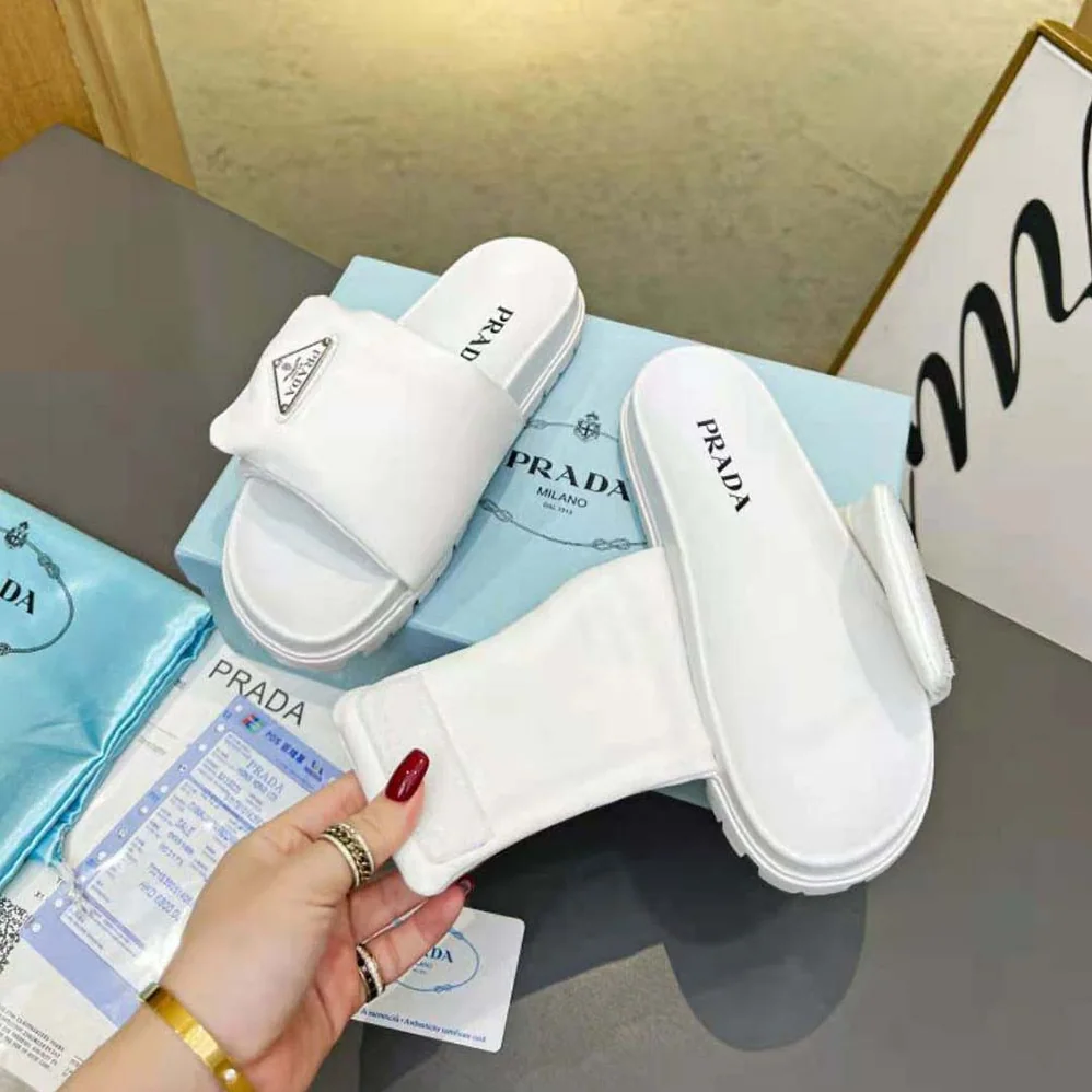 Prada Soft Padded Nappa Leather Slides for Women in White