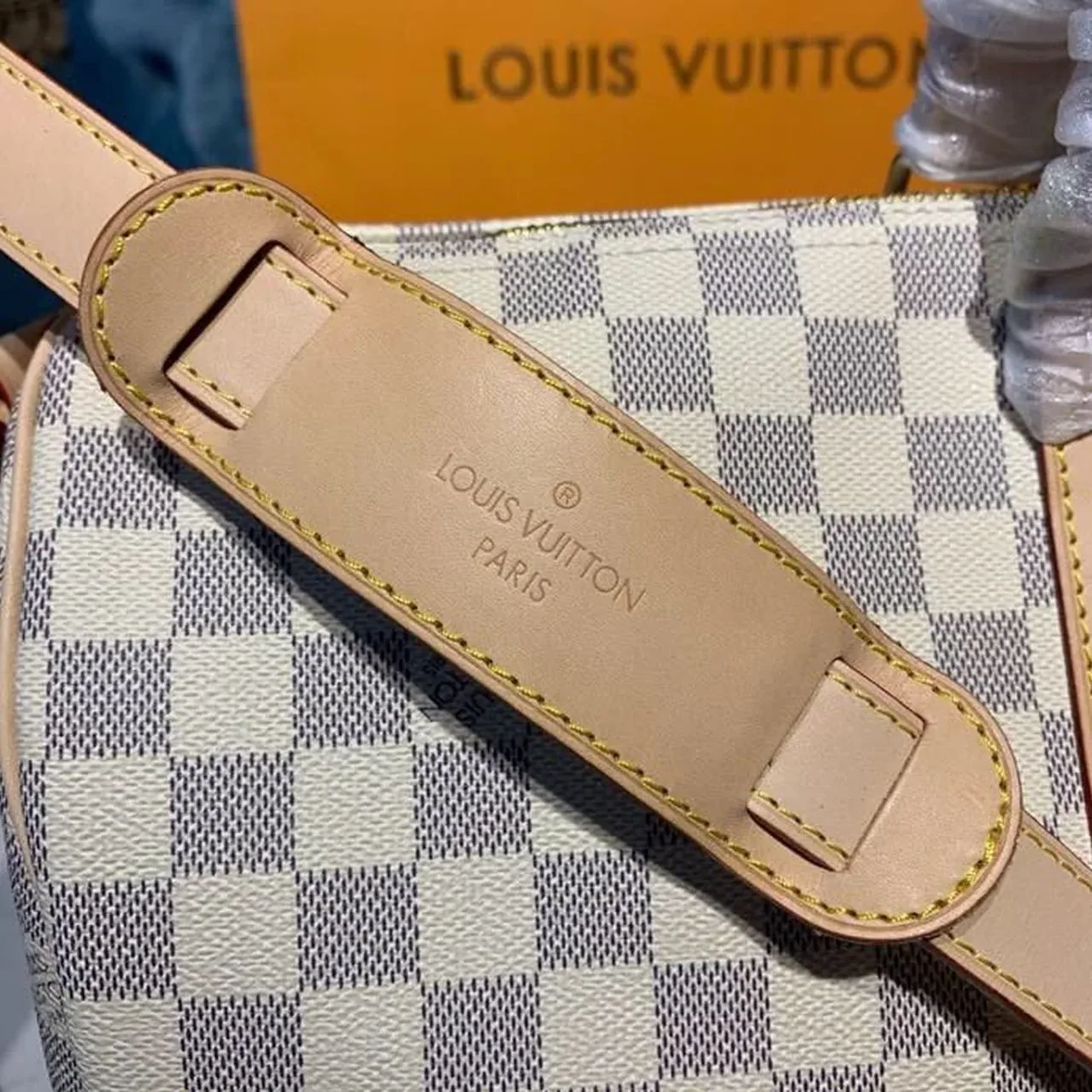 Louis Vuitton Keepall Bandouliere 45 Travel Bag in Damier Azur Gold Hardware Louis Vuitton Keepall Bandouliere 45 Travel Bag in Damier Azur Gold Hardware
