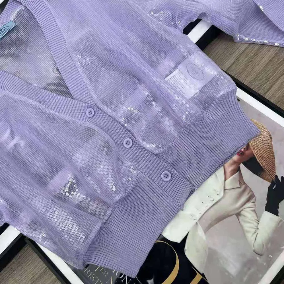 Prada Sequin-Embroidered Tulle Crop Top for Women in Purple Prada Sequin-Embroidered Tulle Crop Top for Women in Purple