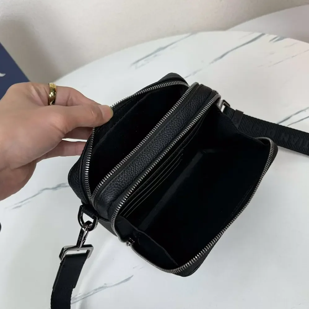 Dior CD Icon Zipped Pouch with Strap Black Grained Calfskin for Men