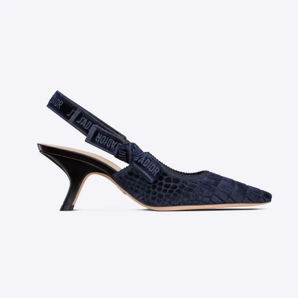 Dior J'Adior Slingback Pump Deep Blue Crocodile for Women in Effect Embroidered Velvet Dior J'Adior Slingback Pump Deep Blue Crocodile for Women in Effect Embroidered Velvet