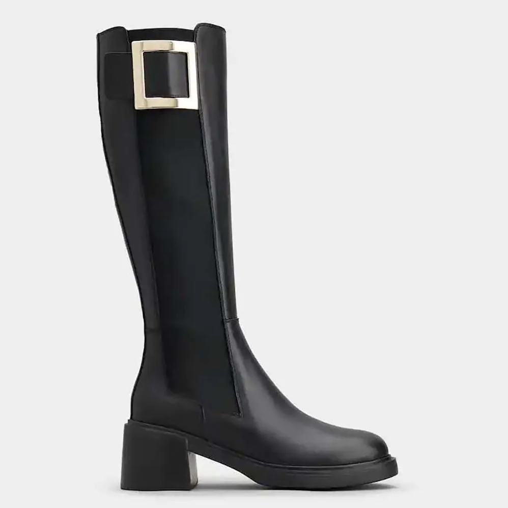 Roger Vivier Viv' Rangers Metal Buckle Chelsea Boots in Leather for Women Roger Vivier Viv' Rangers Metal Buckle Chelsea Boots in Leather for Women