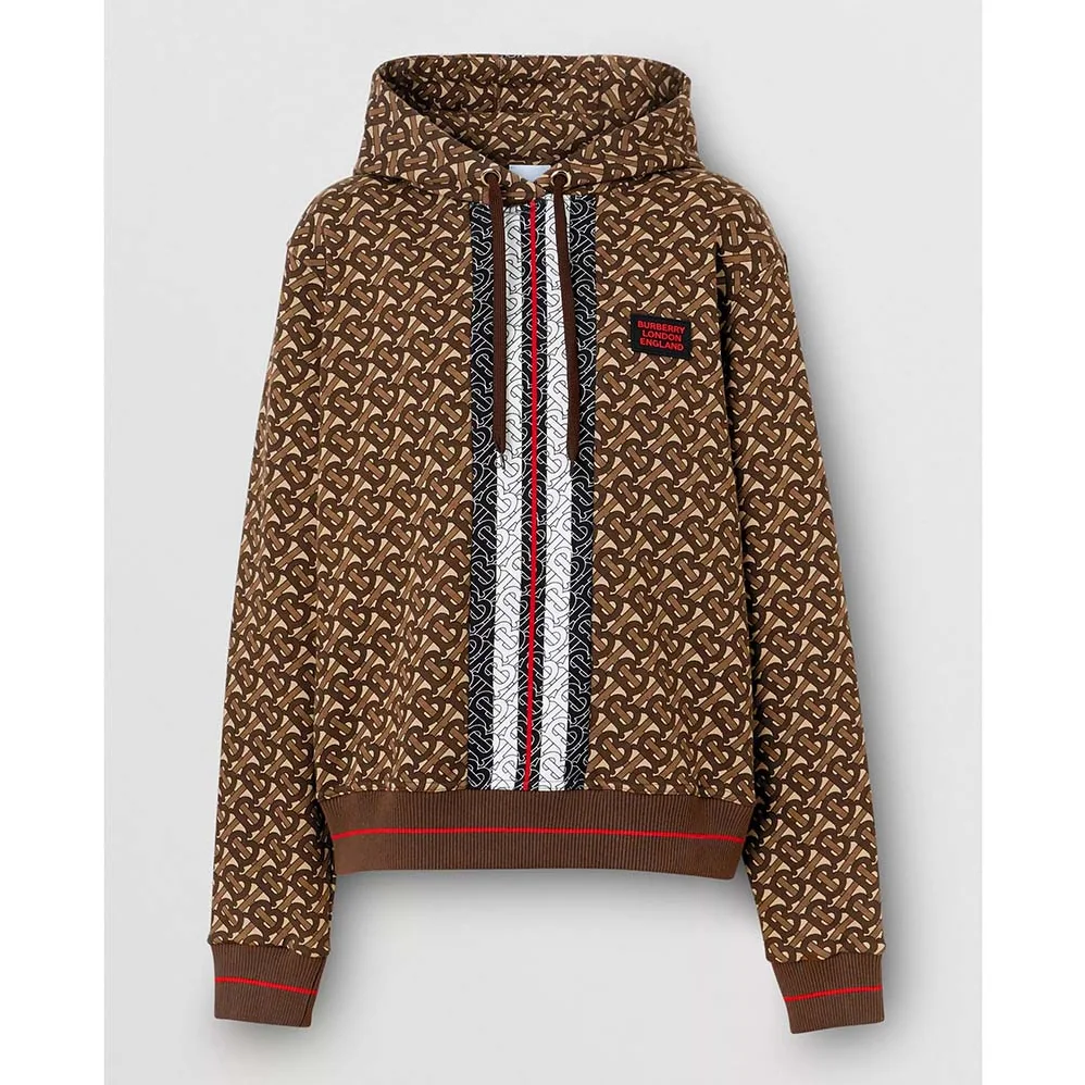Burberry Monogram Stripe Print Cotton Oversized Hoodie for Men in Brown