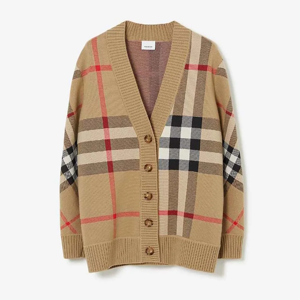Burberry Check Wool Blend Cardigan for Men Burberry Check Wool Blend Cardigan for Men