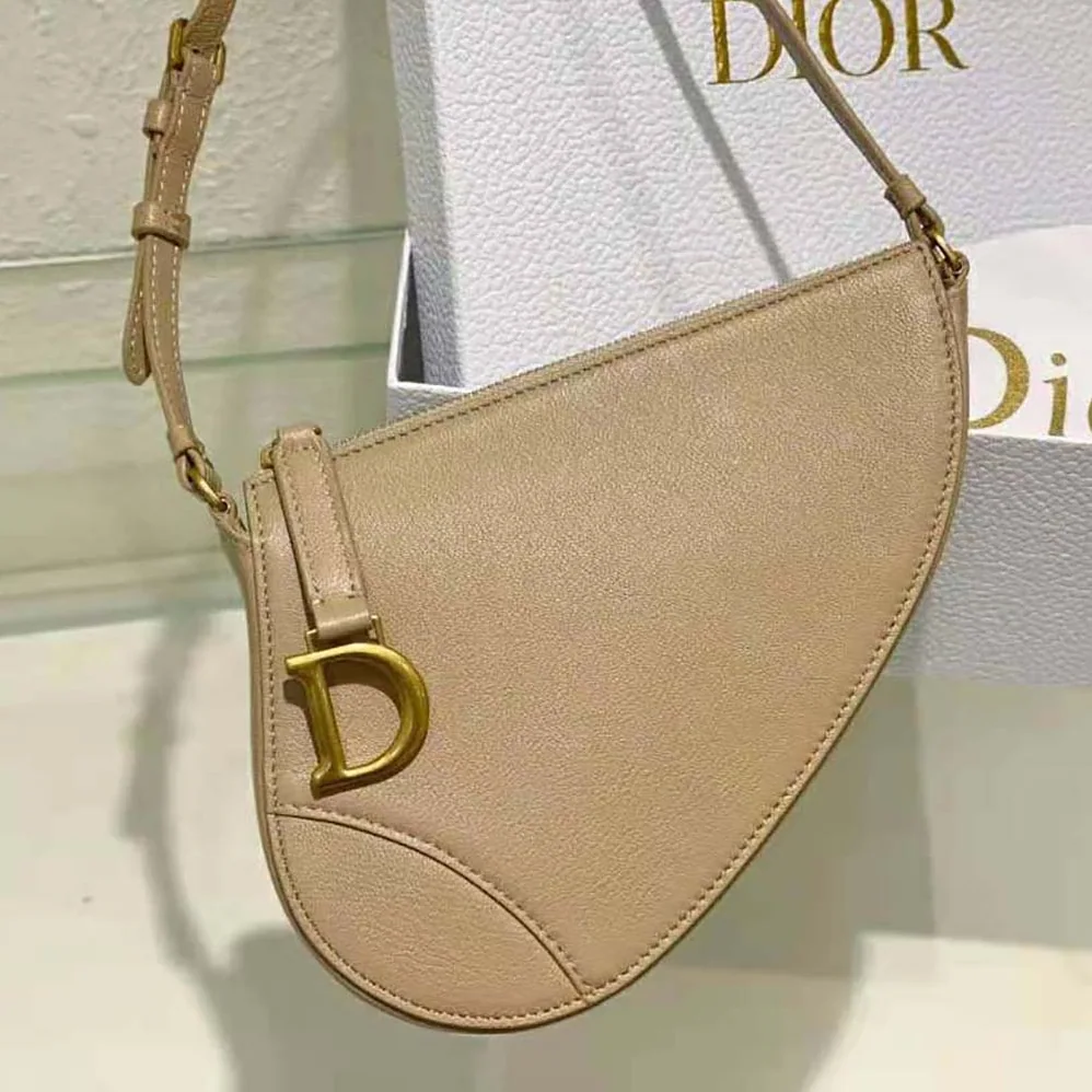 Dior Saddle Shoulder Pouch Biscuit Goatskin for Women