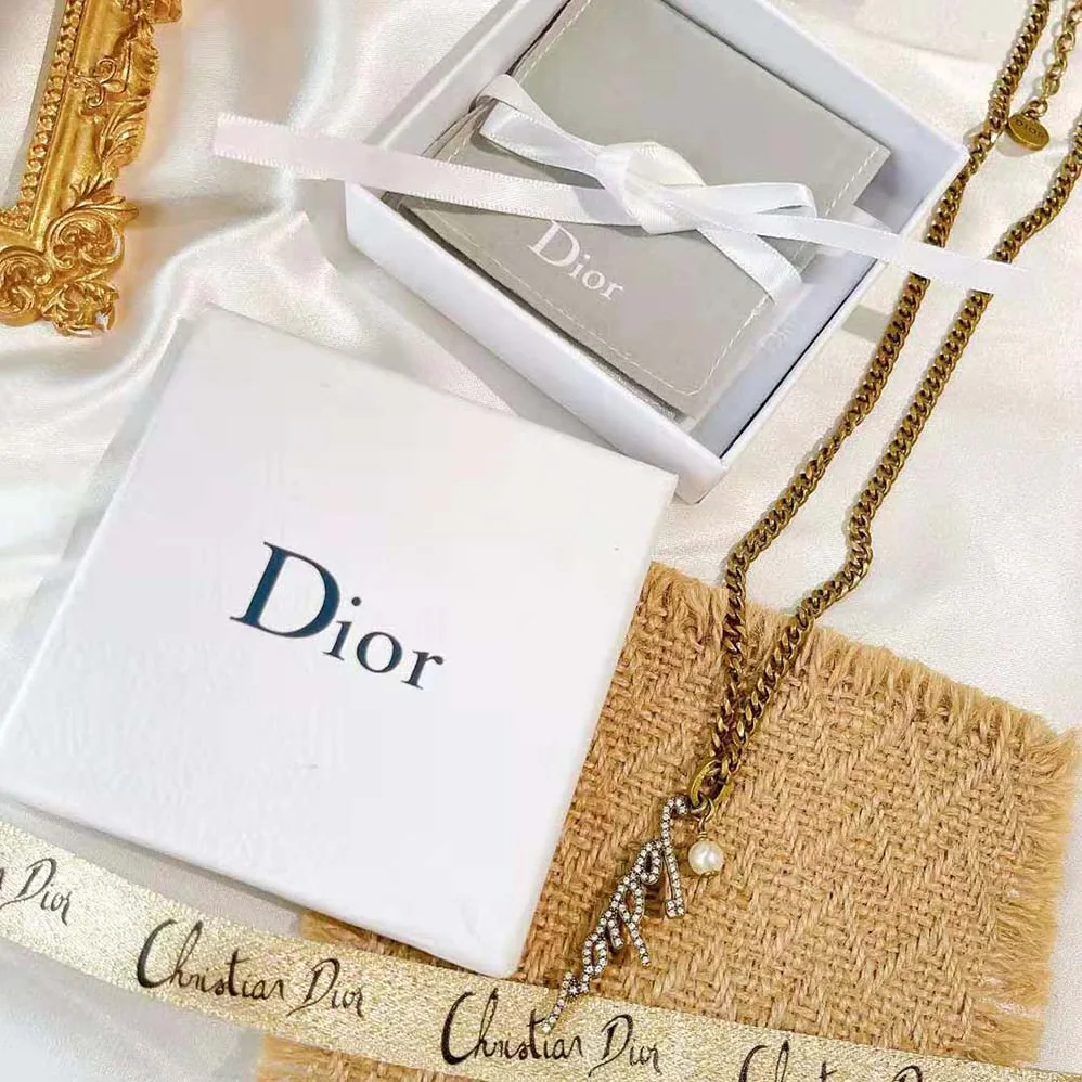 Dior J adior Necklace Antique Gold-Finish Metal and White Resin Pearl for Women