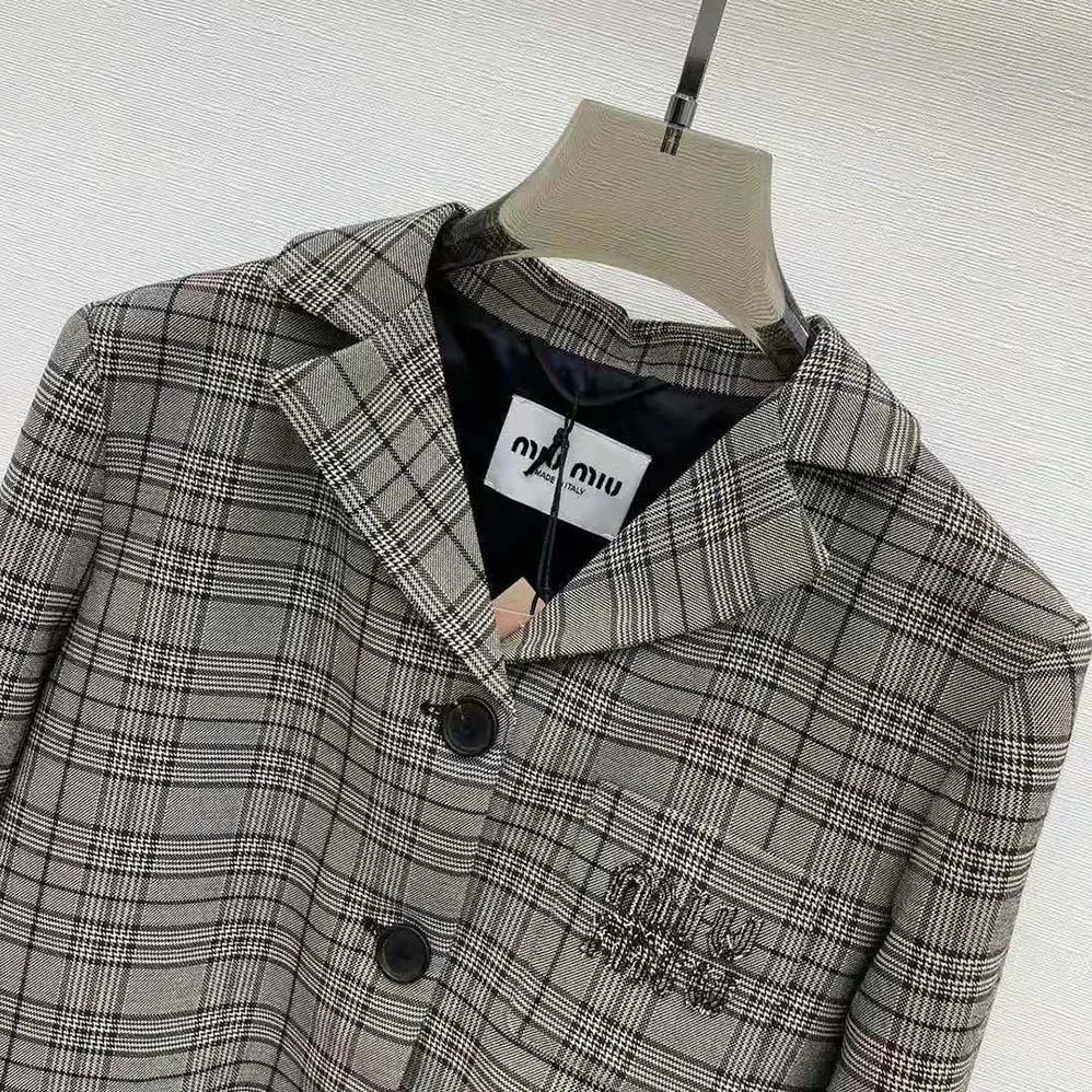 Miu Miu Single-breasted Prince of Wales Check Jacket for Women