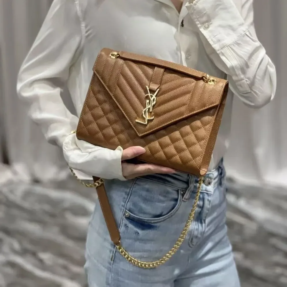 Saint Laurent YSL Envelope Medium in Matelasse Lambskin for Women in Brown