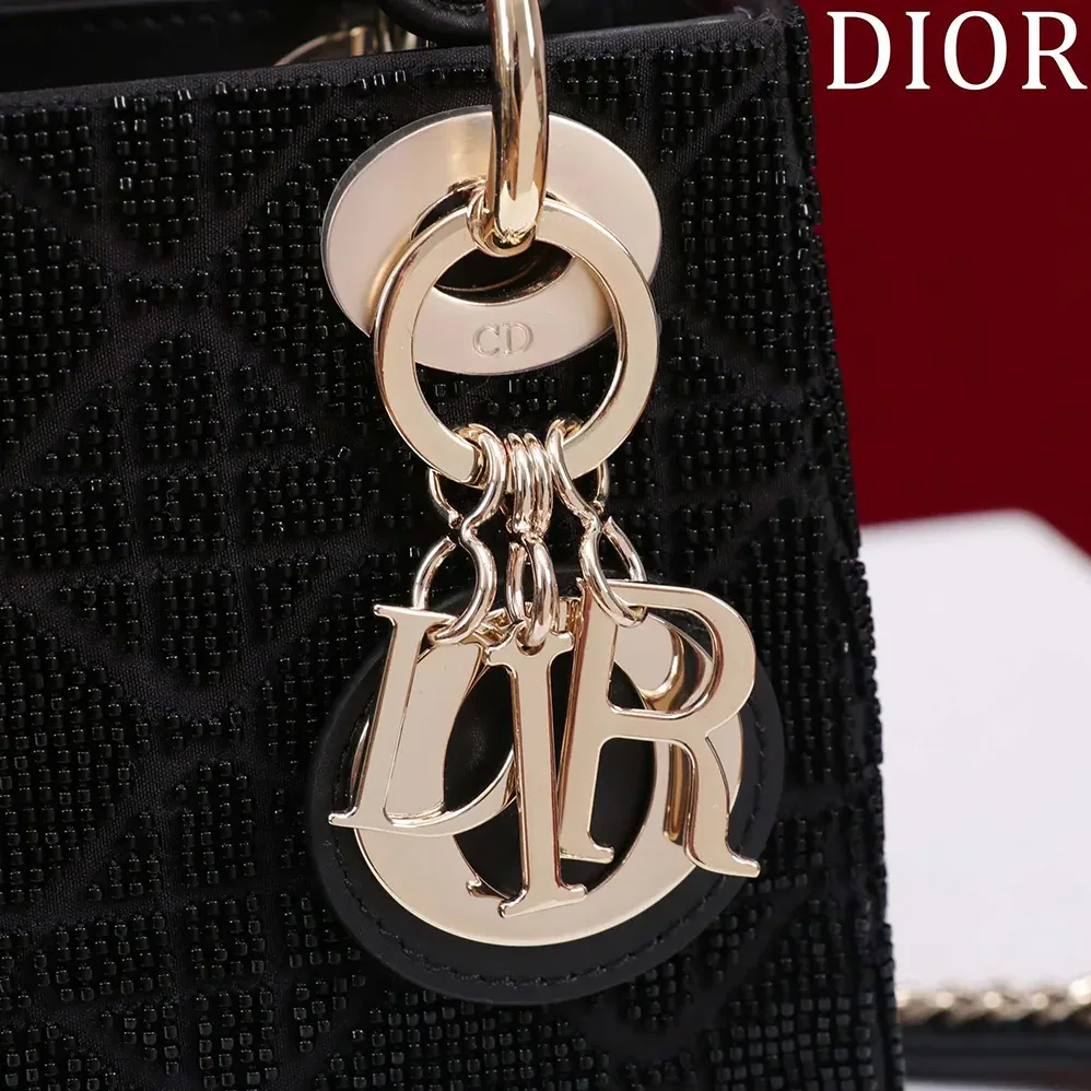 Dior Micro Lady Dior Bag Gray Metallic Cannage Lambskin with Bead Embroidery for Women