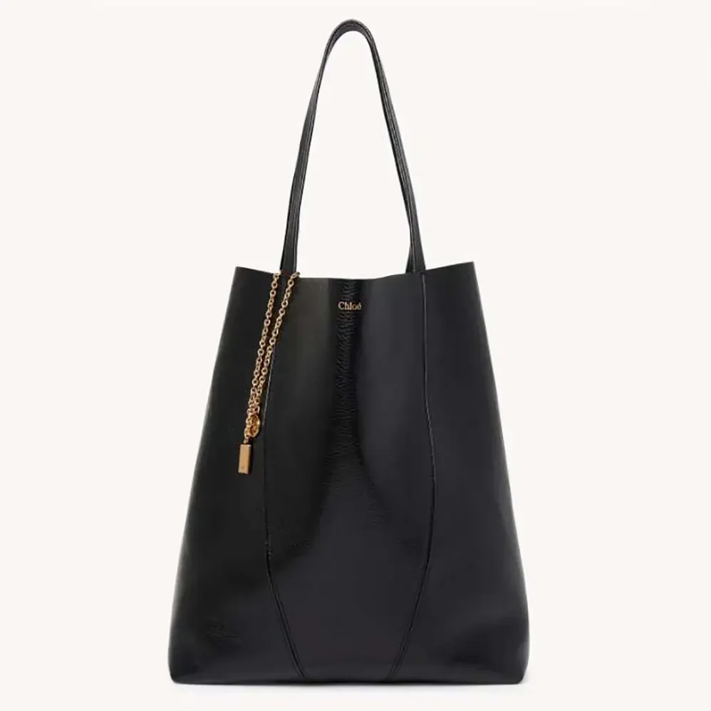 Chloe Large Chloé Spin Tote Bag in Grained Leather for Women in Black Chloe Large Chloé Spin Tote Bag in Grained Leather for Women in Black
