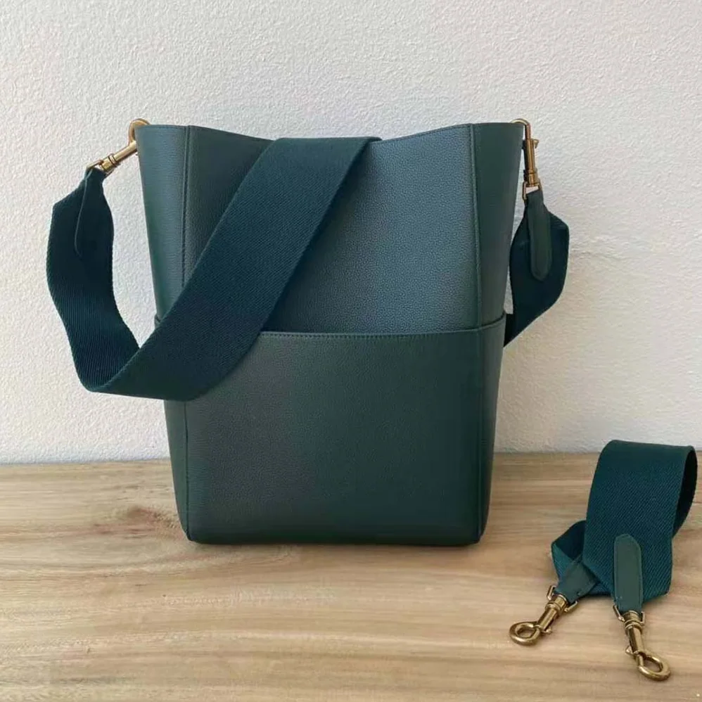 Celine Sangle Bucket Bag in Soft Grained Calfskin for Women in Green Celine Sangle Bucket Bag in Soft Grained Calfskin for Women in Green
