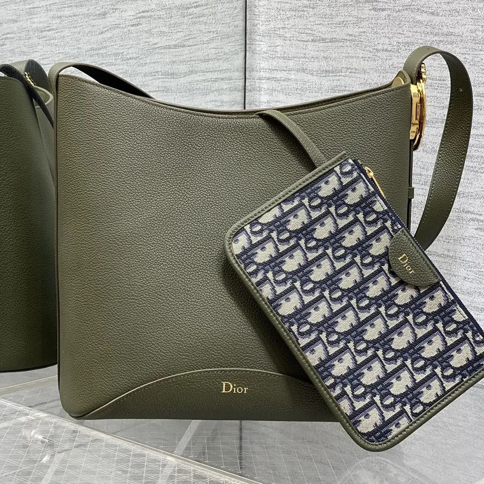 Dior Medium Dior Médaillon Bucket Bag Khaki Grained Calfskin for Women