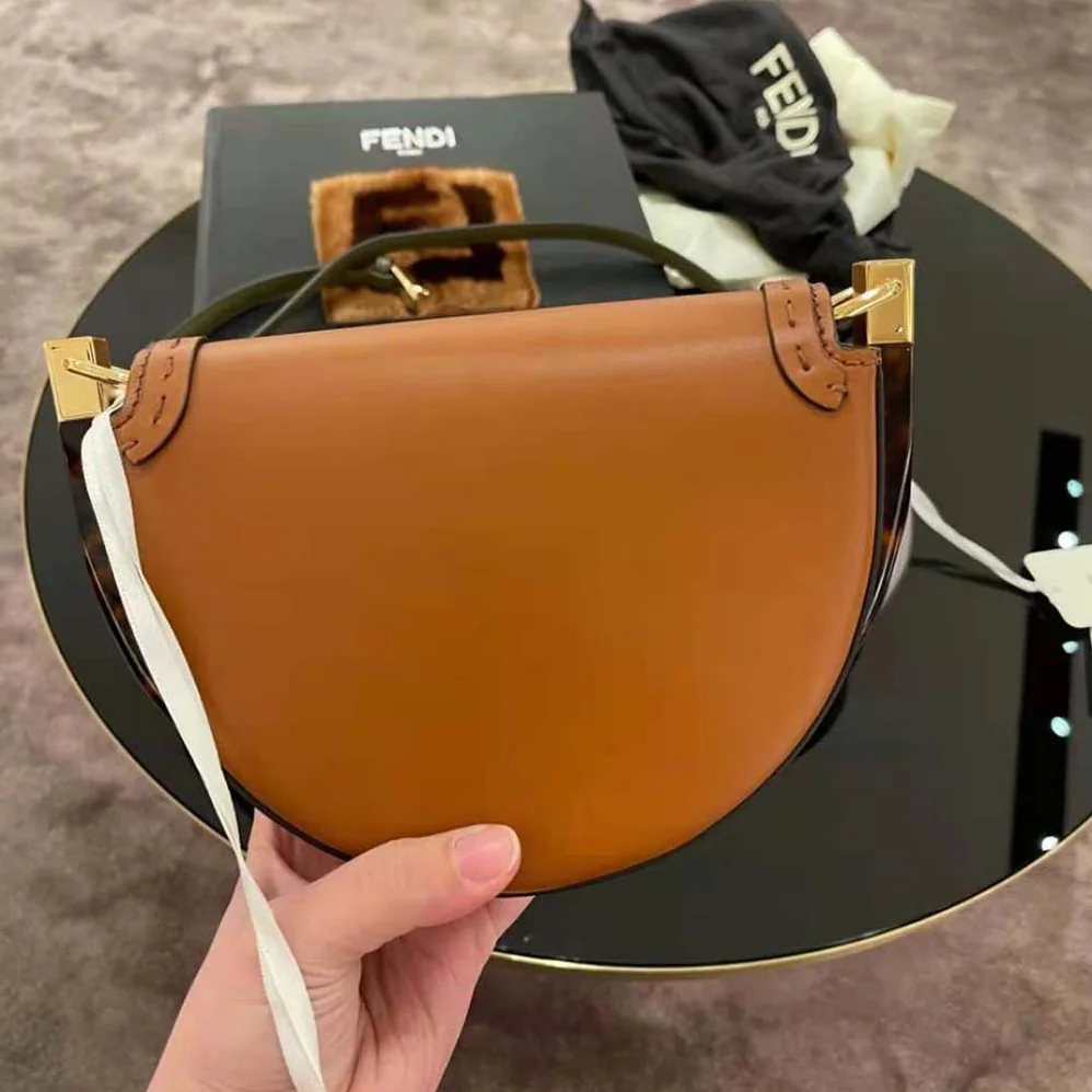 Fendi Moonlight Hand-Stitched Leather Satchel Bag for Women in Brown Fendi Moonlight Hand-Stitched Leather Satchel Bag for Women in Brown