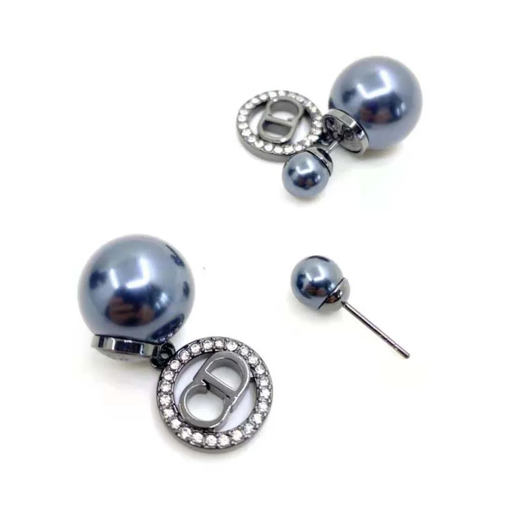 Dior Tribales Earrings Ruthenium-Finish Metal with Gray Resin Pearls and Black Crystals for Women