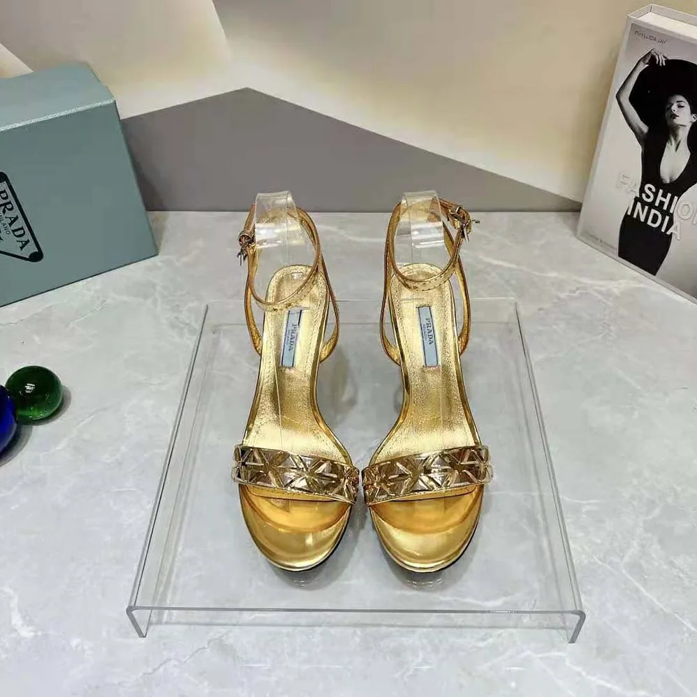 Prada Studded Metallic Leather High for Women in Heeled Sandals Prada Studded Metallic Leather High for Women in Heeled Sandals