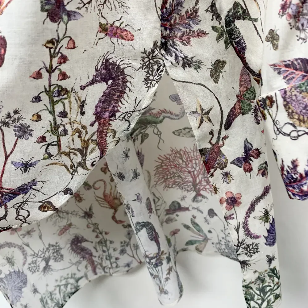 Dior Long Blouse White Cotton Muslin with Multicolor Dior Cabinet de Curiosités Motif for Women