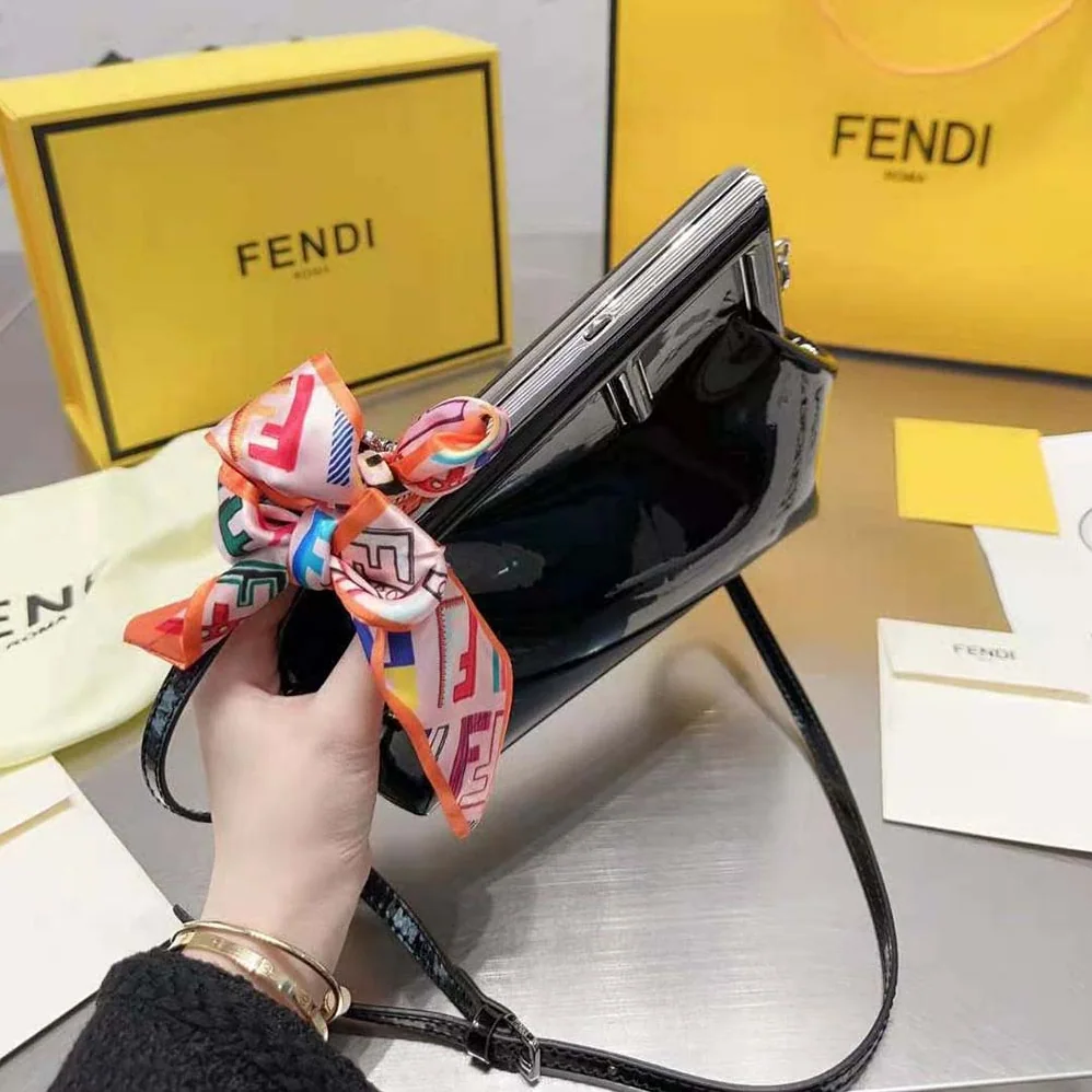 Fendi First Midi Black Patent Leather Bag for Women