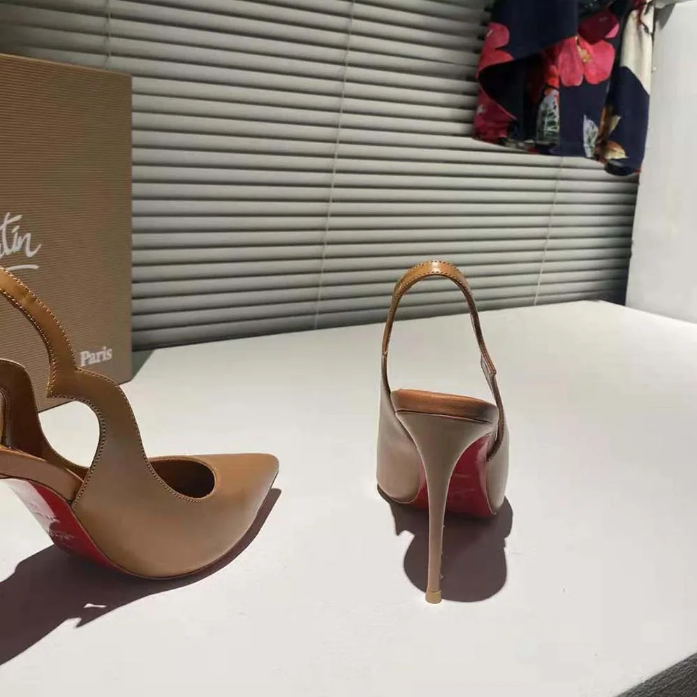 Christian Louboutin Hot Chick Sling 100 mm Heel Height for Women in Brown Christian Louboutin Hot Chick Sling 100 mm Heel Height for Women in Brown