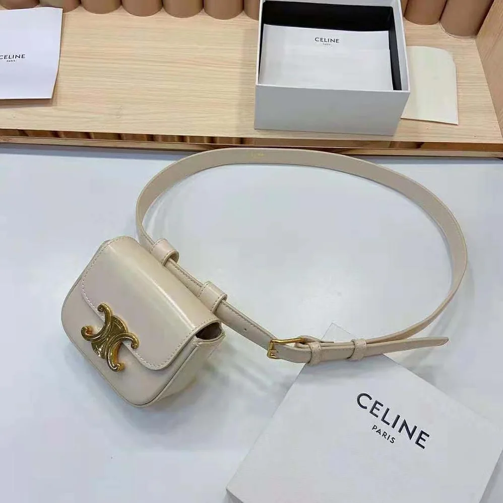 Celine Belt Bag Triomphe Belt in Shiny Calfskin for Women in White Celine Belt Bag Triomphe Belt in Shiny Calfskin for Women in White