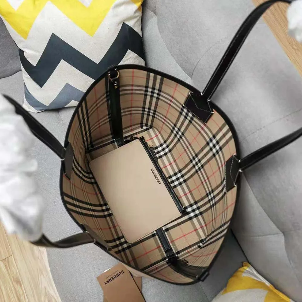 Burberry Label Print Cotton Medium London Tote Bag for Women