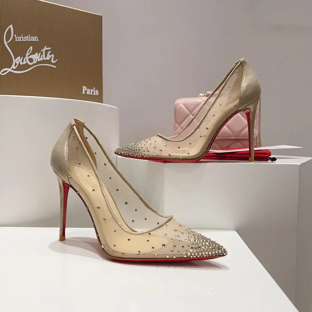 Christian Louboutin Follies Strass 100 mm Pumps Net Suede Calf and Strass for Women in Beige Christian Louboutin Follies Strass 100 mm Pumps Net Suede Calf and Strass for Women in Beige