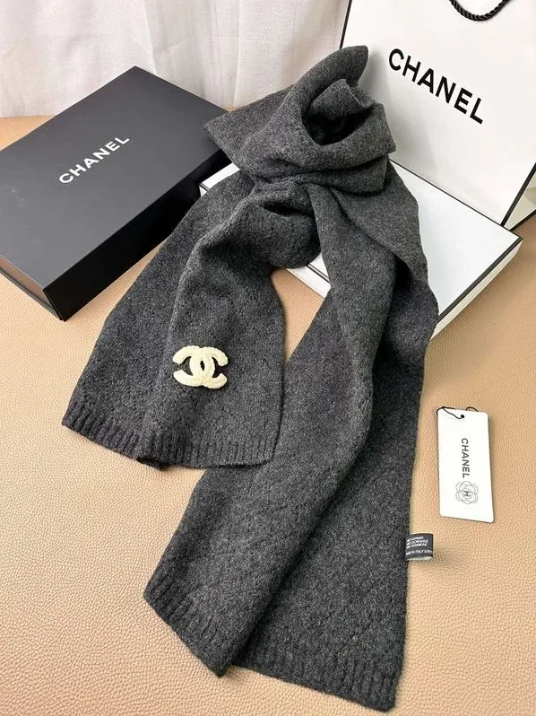 Chanel Double C Pattern Cashmere Scarf Black Chanel Double C Pattern Cashmere Scarf Black