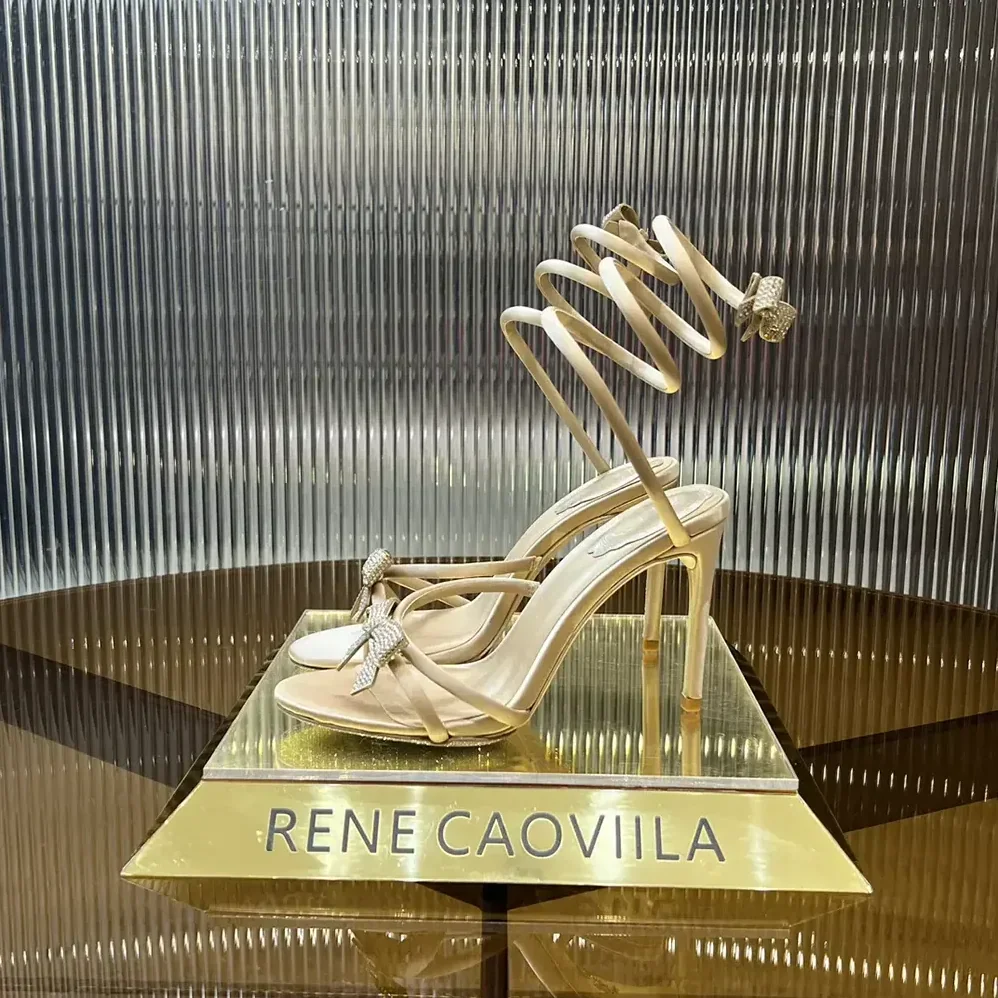 Rene Caovilla Cleo Nude Sandal with Bows 105 for Women Rene Caovilla Cleo Nude Sandal with Bows 105 for Women