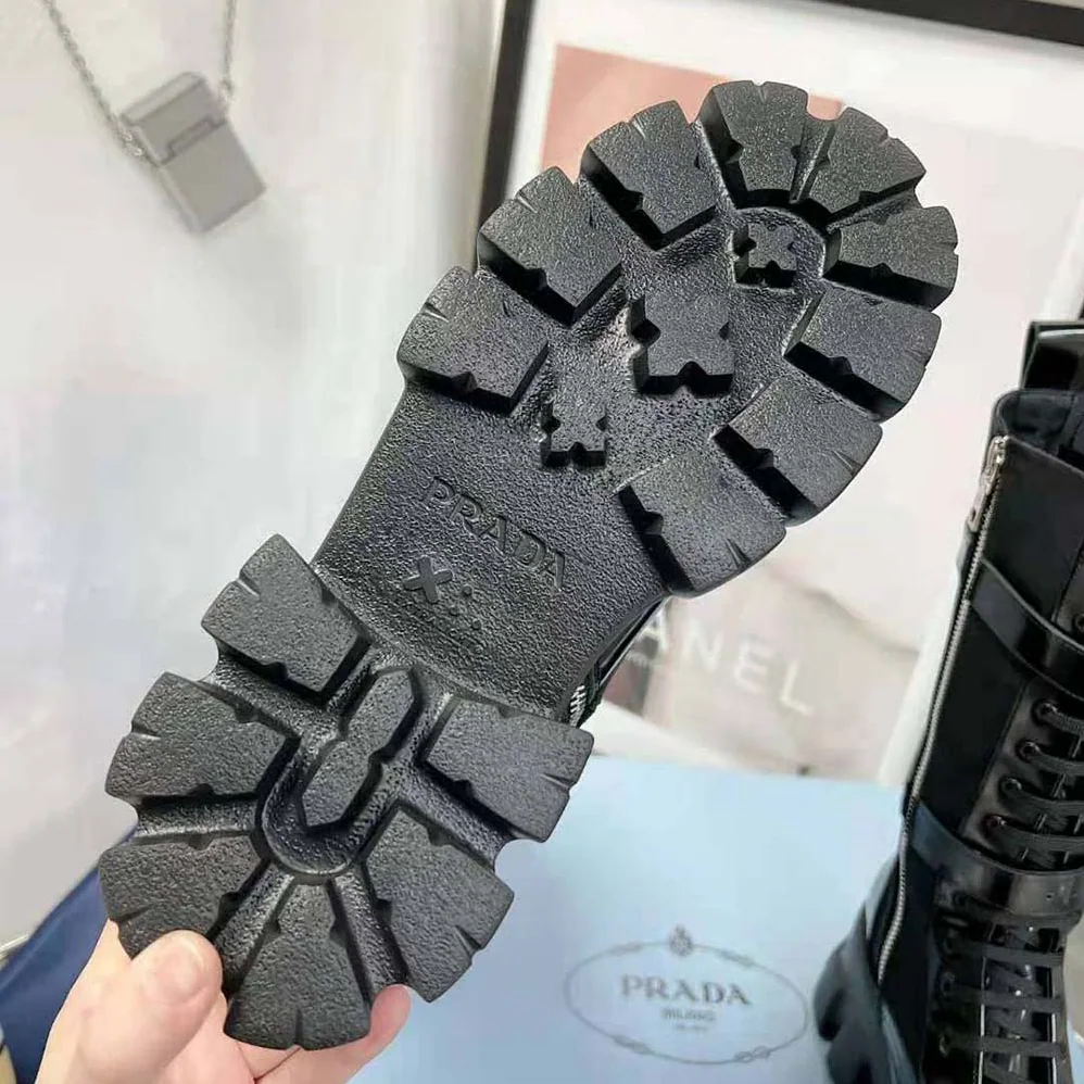 Prada Monolith Leather and Nylon Boots for Women in Black Prada Monolith Leather and Nylon Boots for Women in Black