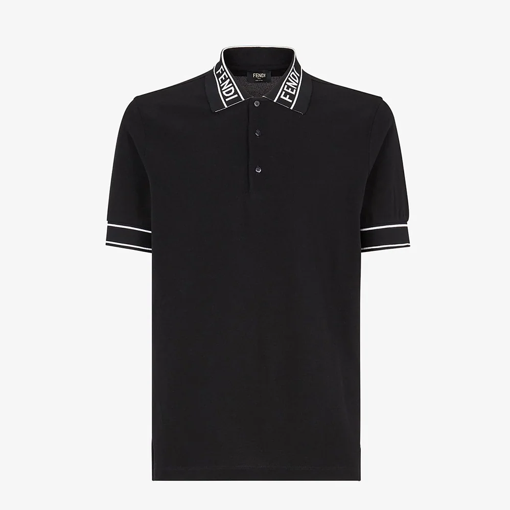 Fendi Polo Shirt Black Pique Sweater for Men Fendi Polo Shirt Black Pique Sweater for Men