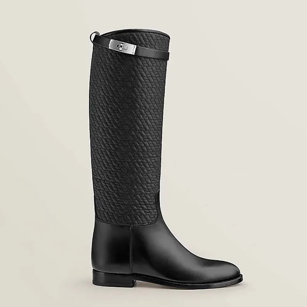 Hermes Jumping Boot in Quilted Canvas and Calfskin for Women in Black Hermes Jumping Boot in Quilted Canvas and Calfskin for Women in Black