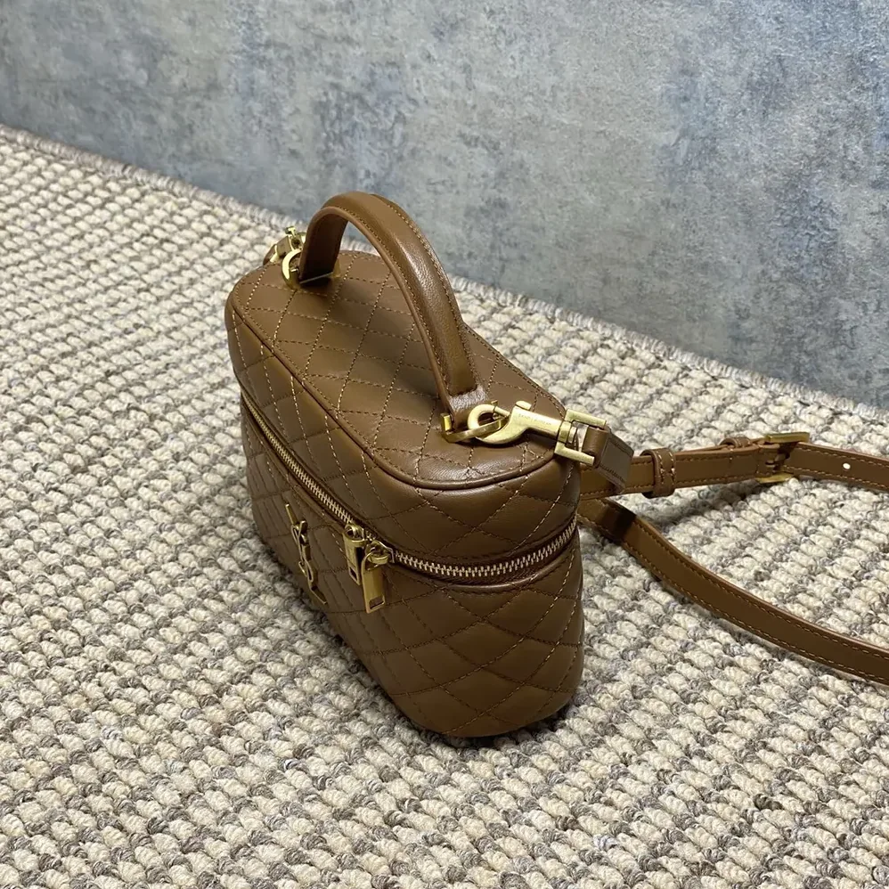 Saint Laurent YSL Gaby Vanity Bag In Lambskin for Women in Brown Saint Laurent YSL Gaby Vanity Bag In Lambskin for Women in Brown