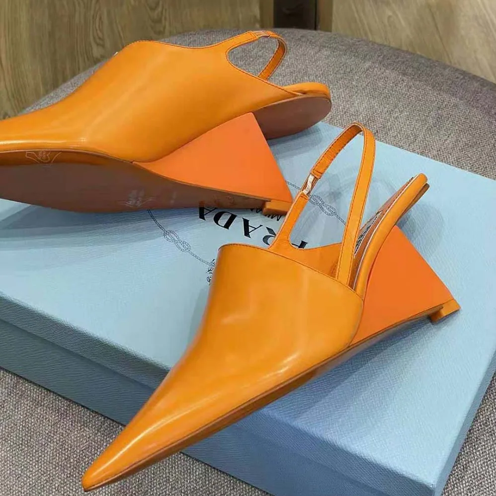 Prada Brushed Leather Slingback Pumps in 65mm Heel Height for Women in Orange Prada Brushed Leather Slingback Pumps in 65mm Heel Height for Women in Orange