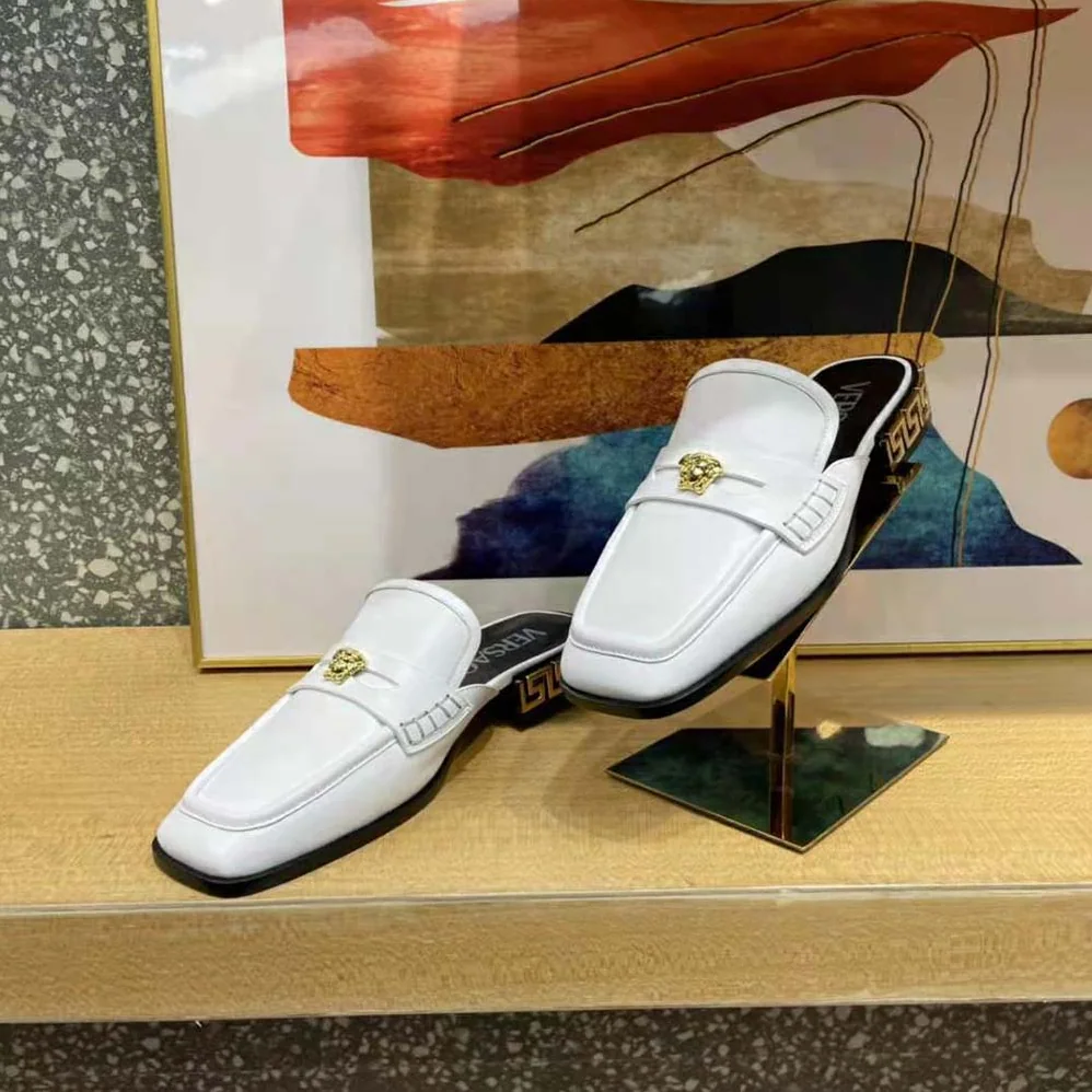 Versace La Medusa Loafers in Calf Leather for Women in White Versace La Medusa Loafers in Calf Leather for Women in White