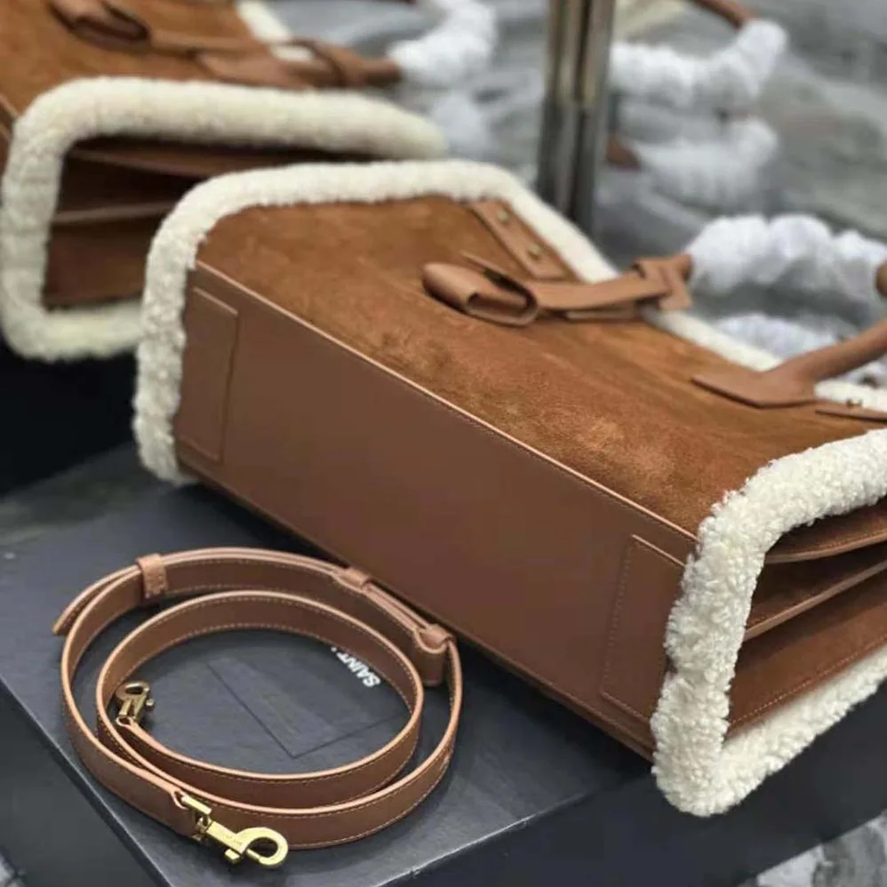 Saint Laurent YSL Sac De Jour Supple Medium in Suede and Shearling for Women Saint Laurent YSL Sac De Jour Supple Medium in Suede and Shearling for Women