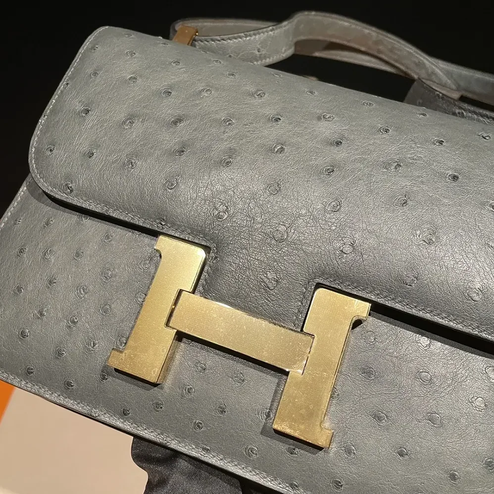 Hermes Constance 24 Bag Nata Ostrich Leather for Women in Silver/Gold