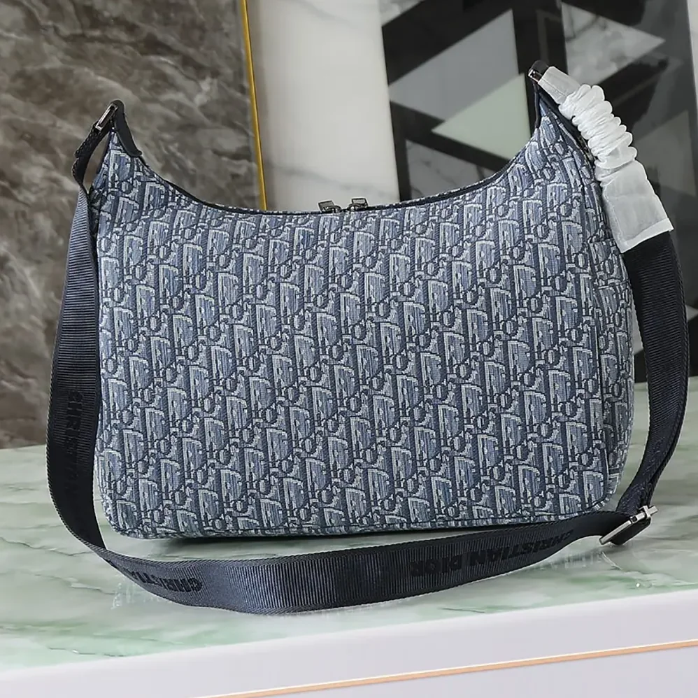 Dior Medium Rider Soft Hobo Bag Blue Dior Oblique Jacquard and Blue Grained Calfskin for Men Dior Medium Rider Soft Hobo Bag Blue Dior Oblique Jacquard and Blue Grained Calfskin for Men