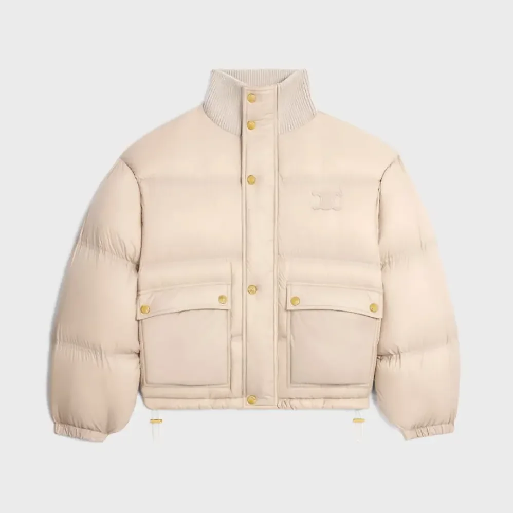 Celine Puffer Jacket In Light Nylon for Women in Beige Celine Puffer Jacket In Light Nylon for Women in Beige