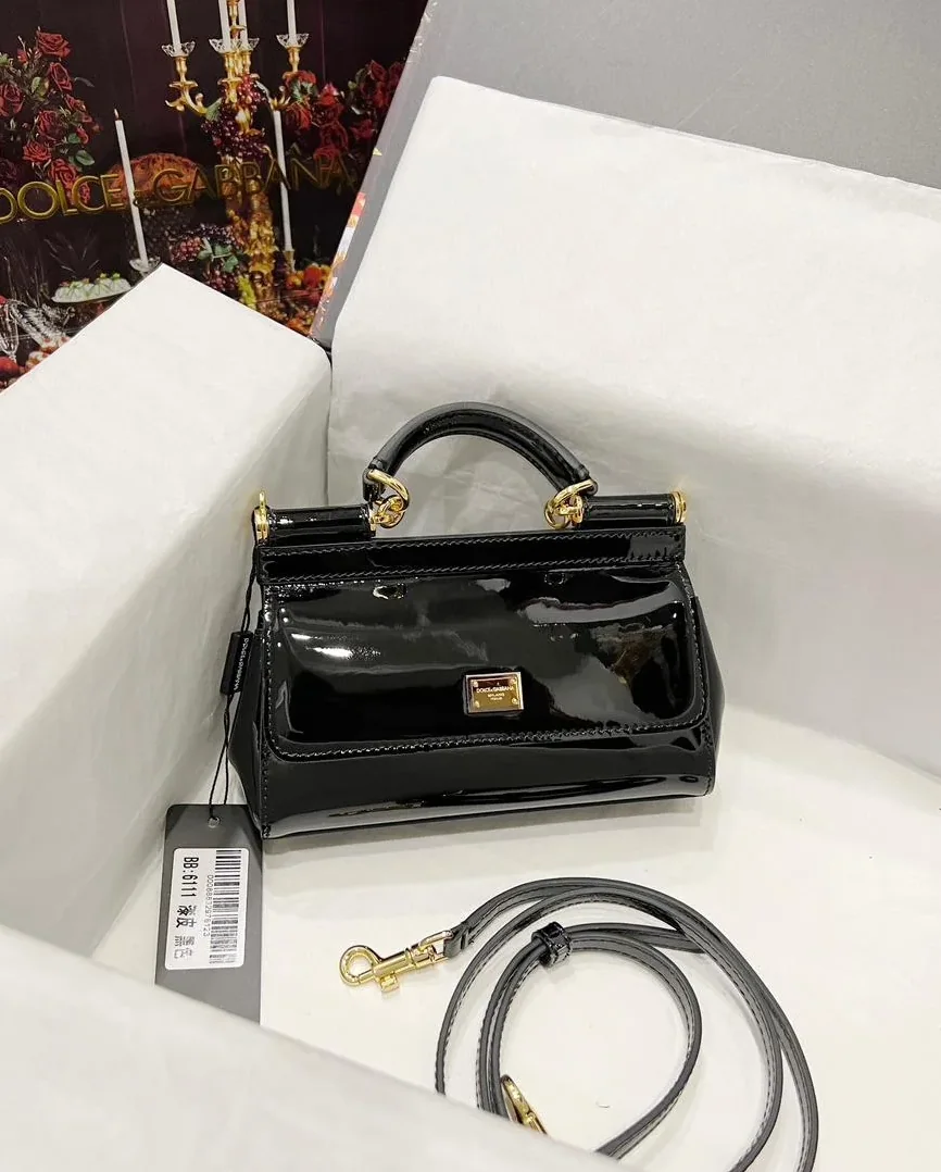 Dolce & Gabbana Sicily Bag In Polished Black Mini Size / 7 Inches