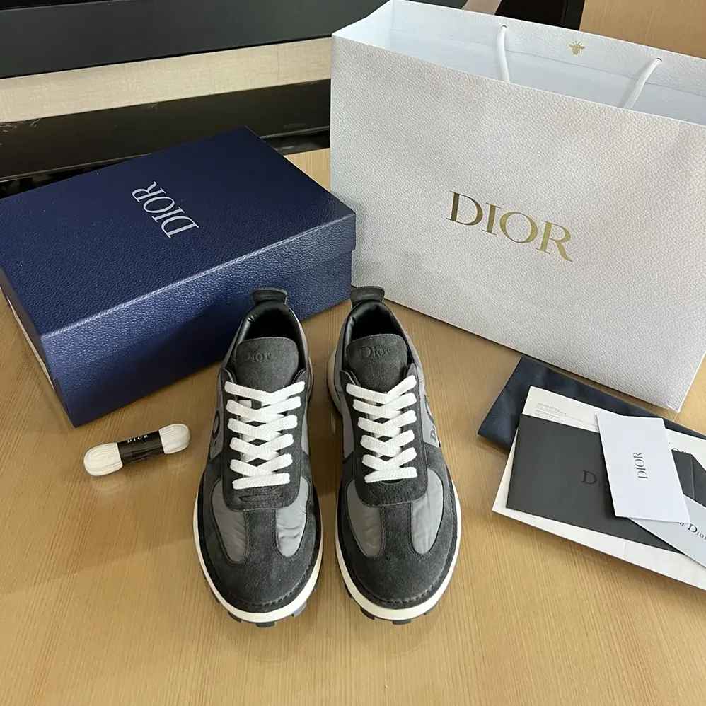 Dior Squash Sneaker Black Suede Calfskin and Gray Technical Fabric for Unisex