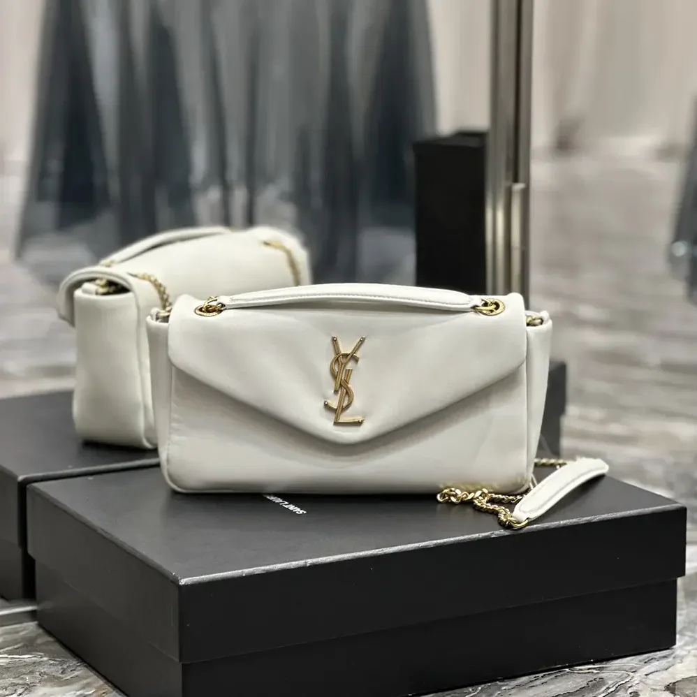 Saint Laurent YSL Calypso in Plunged Lambskin for Women in White