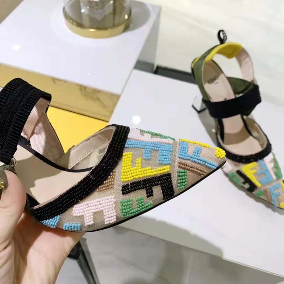 Fendi Colibri High-Heeled Slingbacks with Multicolor Beads for Women