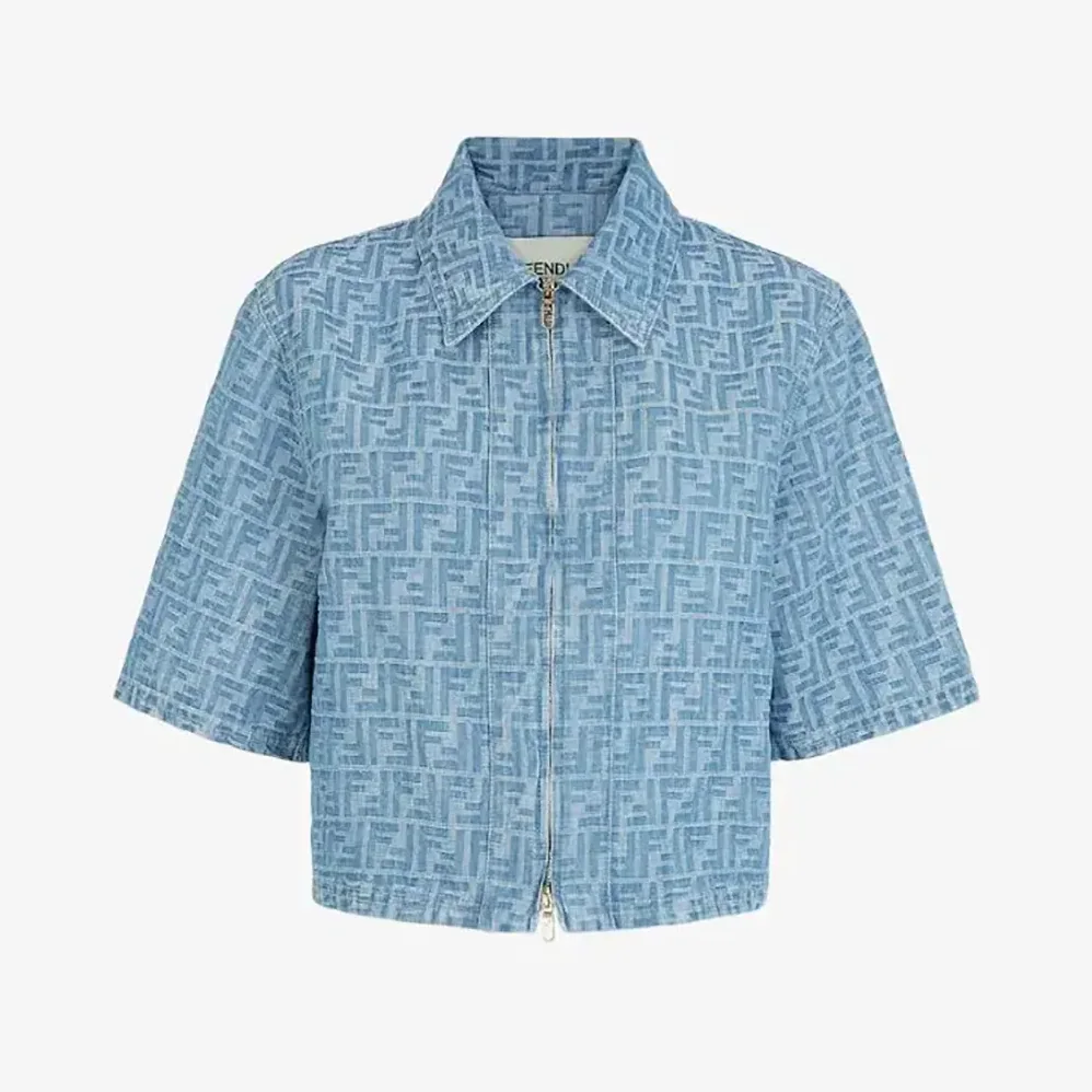 Fendi Light Blue FF Denim Jacket for Women Fendi Light Blue FF Denim Jacket for Women
