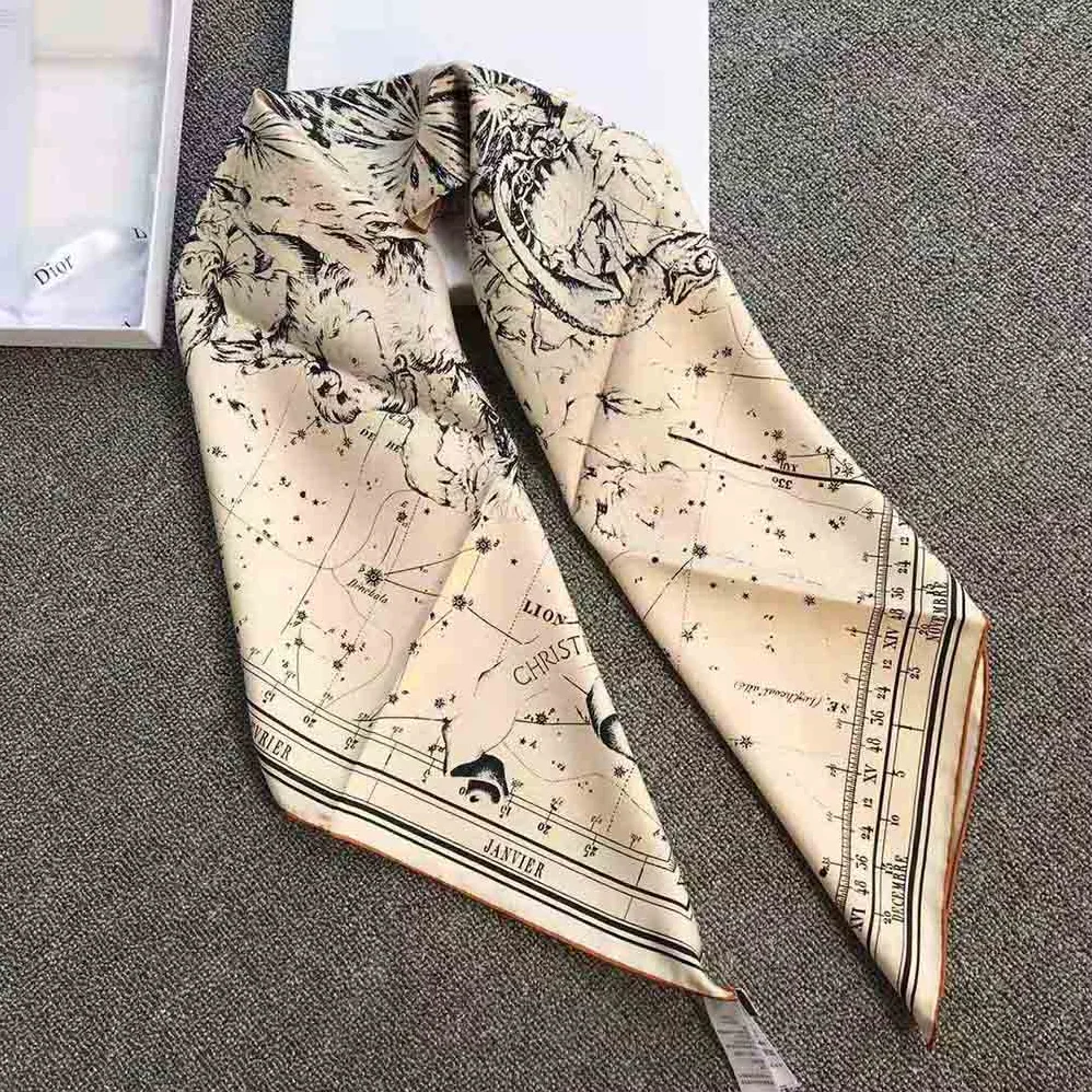 Dior Zodiac Square Scarf White and Black Silk Twill for Women