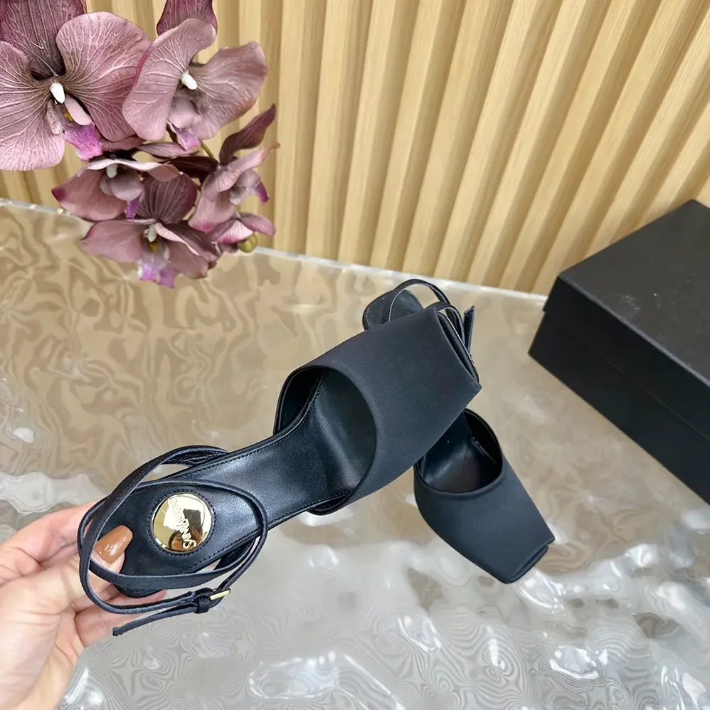 Saint Laurent YSL La Scandale Wedges in Satin Crepe for Women in Black Saint Laurent YSL La Scandale Wedges in Satin Crepe for Women in Black