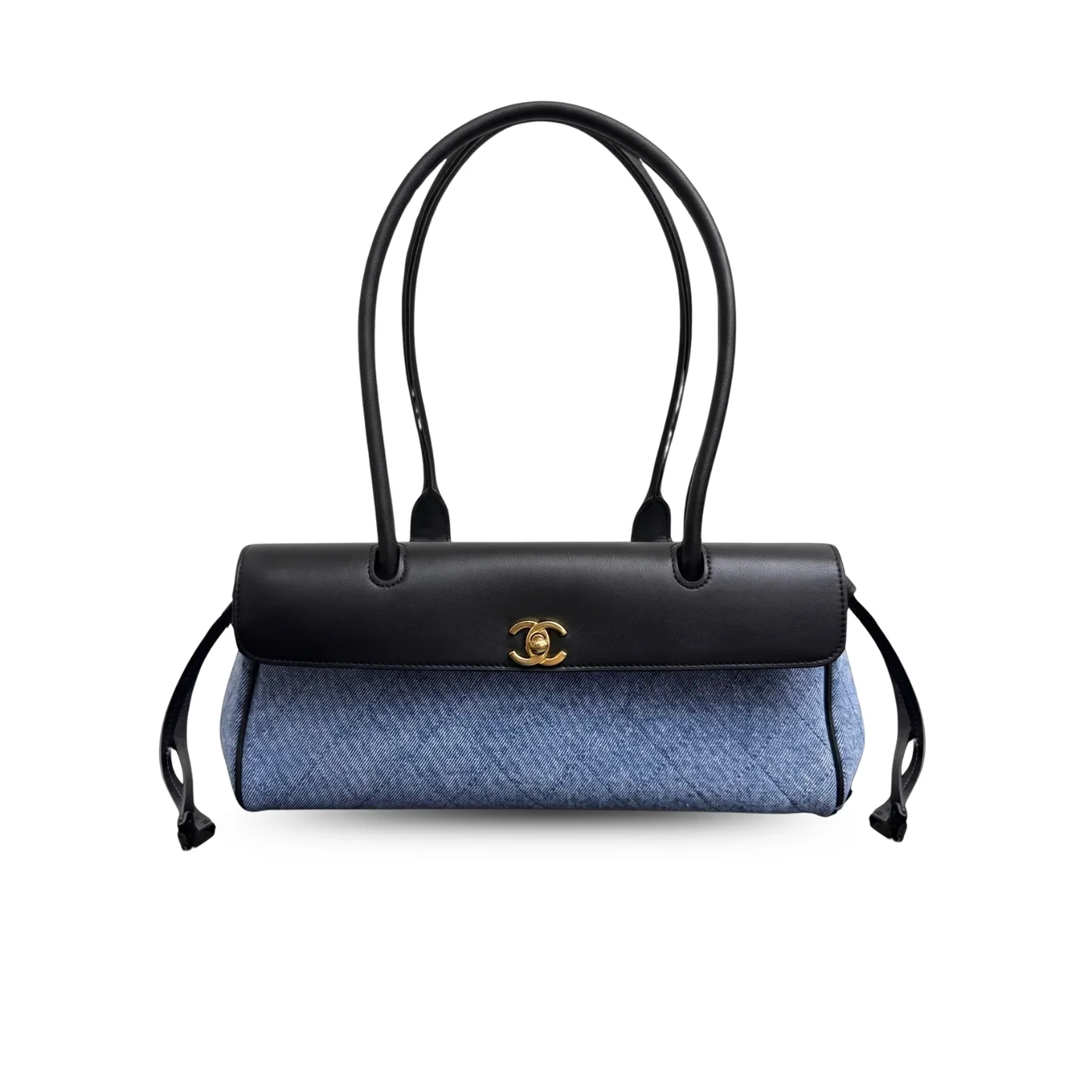 Chanel Small Shopping Shoulder Bag in Blue/ Black Gold Hardware Chanel Small Shopping Shoulder Bag in Blue/ Black Gold Hardware