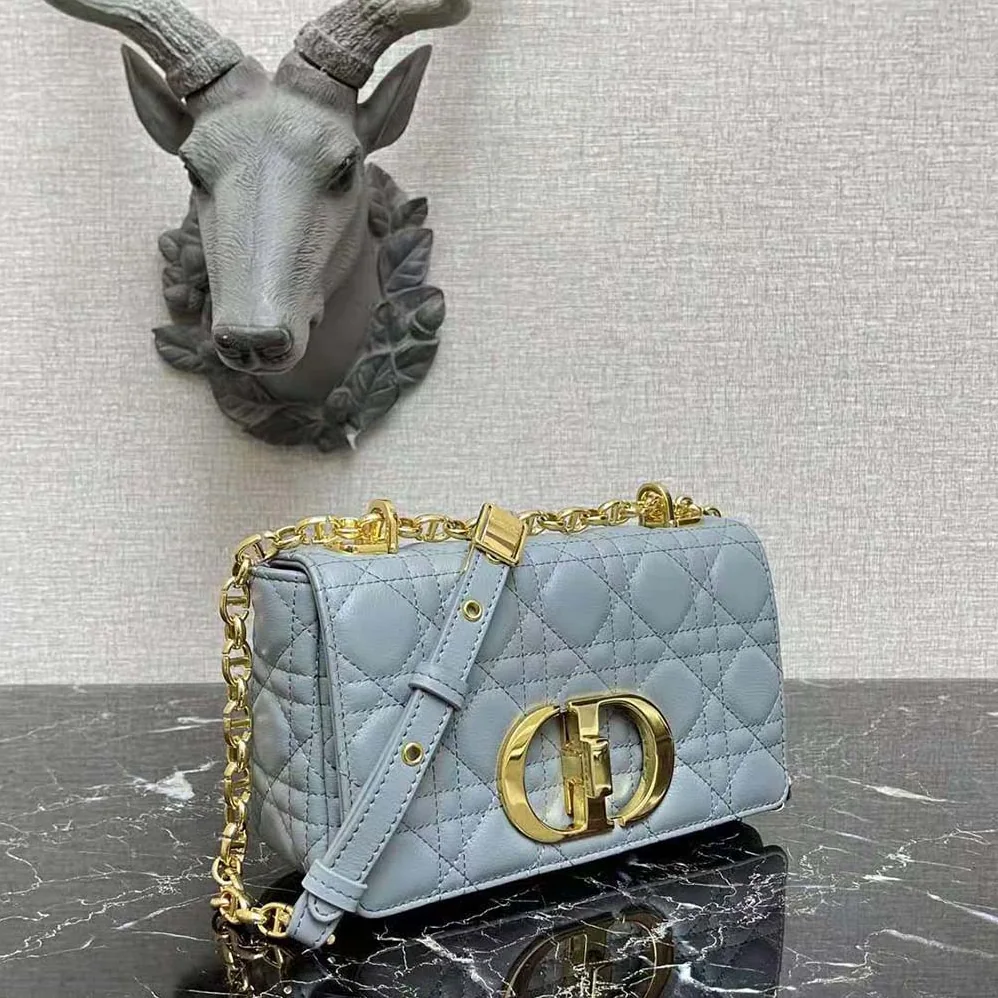 Dior Small Dior Caro Bag Cloud Blue Supple Cannage Calfskin for Women