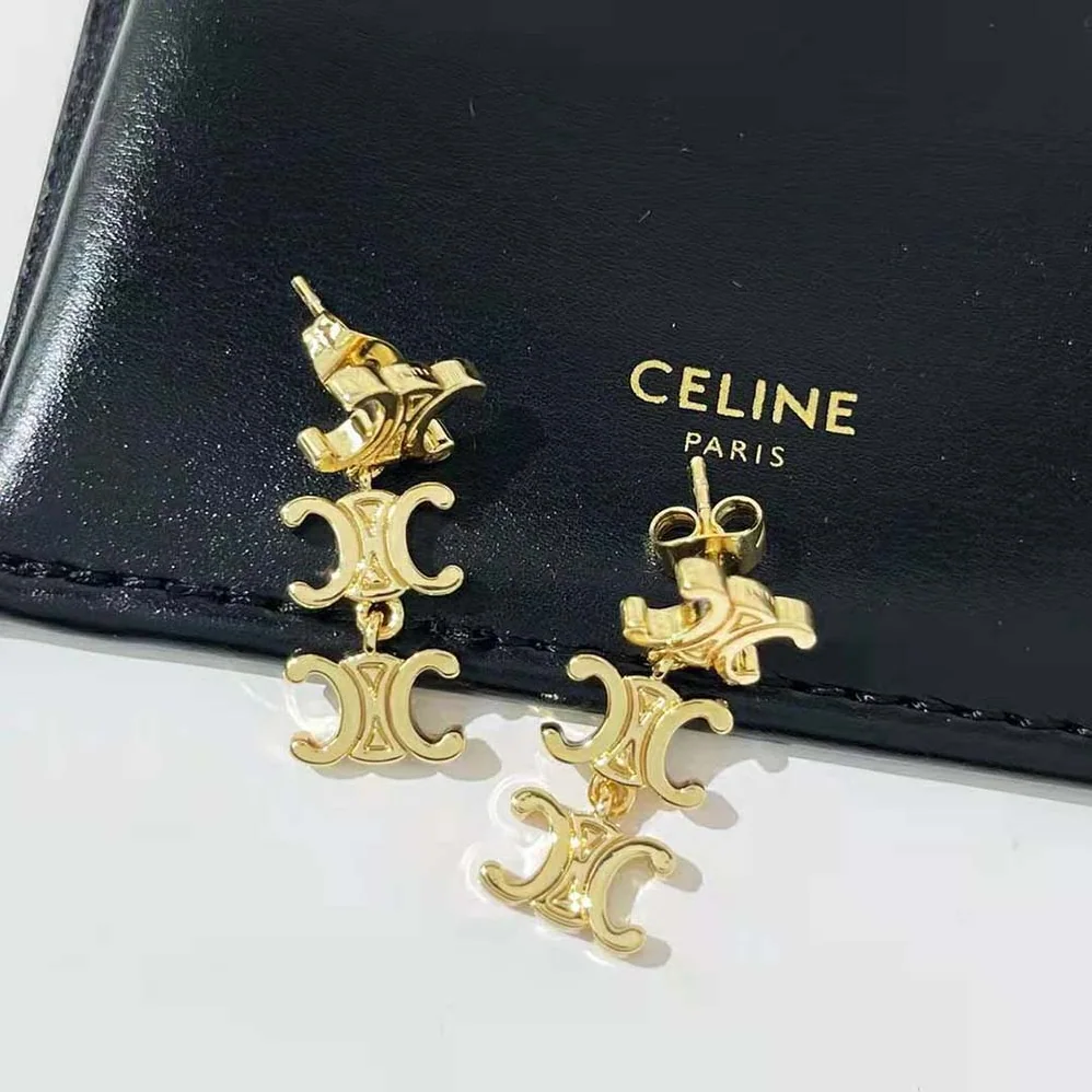 Celine Triomphe Multi Short Earrings in Brass with Gold Finish for Women